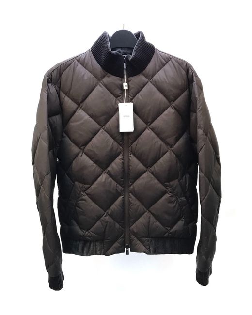Armani Collezioni Gray Quilted High-Neck Down Jacket for men