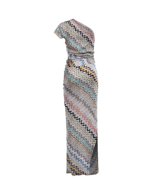 Missoni White Zigzag-Printed One-Shoulder Dress