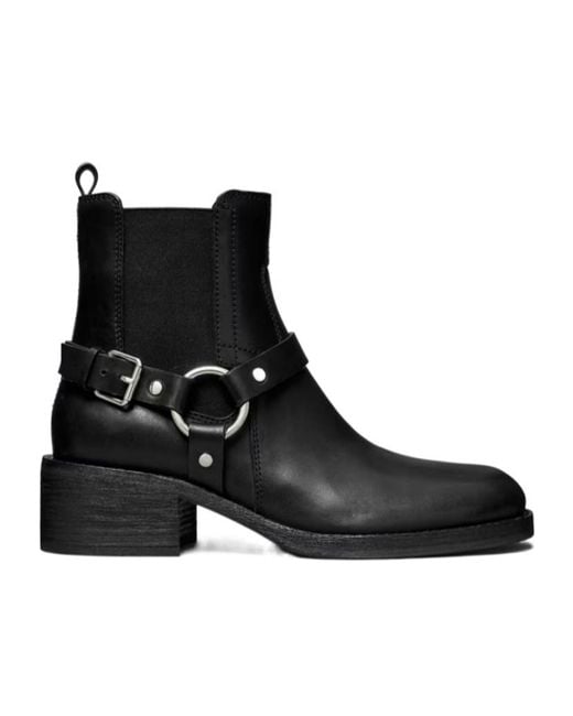 Tory Burch Black Buckle-Strap Ring Detail Boots