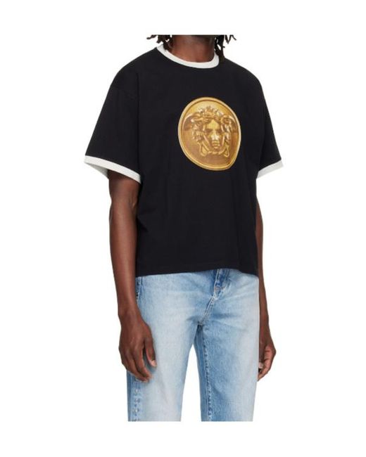 Versace Black Medusa Coin Printed T-Shirt for men