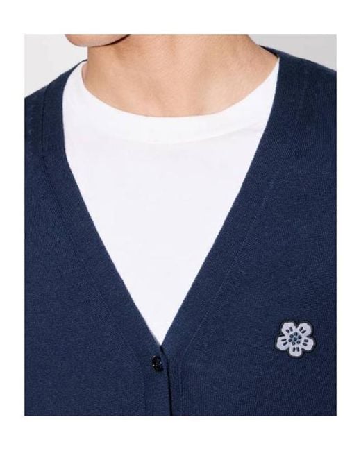 KENZO Blue V-Neck Buttoned Cardigan for men