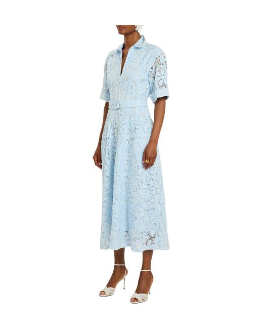 Jonathan Simkhai Blue Floral-Appliquéd Lace Midi Shirt Dress