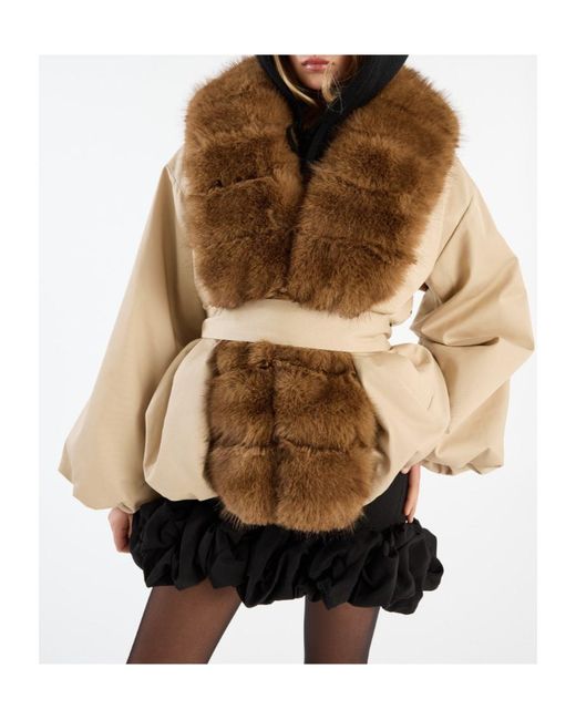 ROTATE BIRGER CHRISTENSEN Brown Faux Fur Collar Jacket
