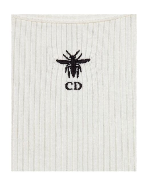 Dior White Christian Logo Embroidered Ribbed Singlet