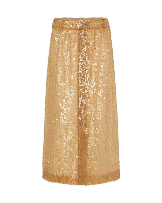 Rabanne Natural Sequin-Embroidered Skirt