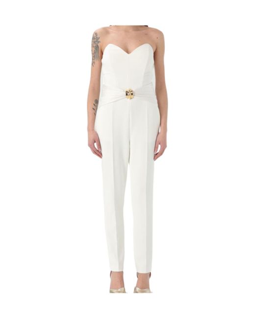 Elisabetta Franchi White Flowing Macro Bow Crêpe Jumpsuit