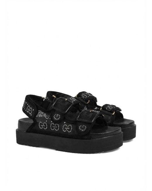 Gucci Black Crystal-Embellished Monogram-Pattern Sandals