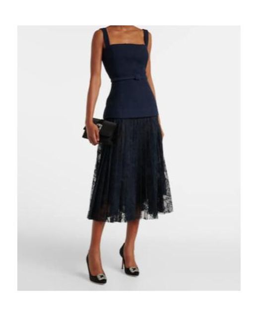 Oscar de la Renta Blue Cotton-Blend Tweed And Guipure Maxi Dress