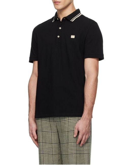 Valentino Black Logo Embroidered Straight Hem Polo Shirt for men