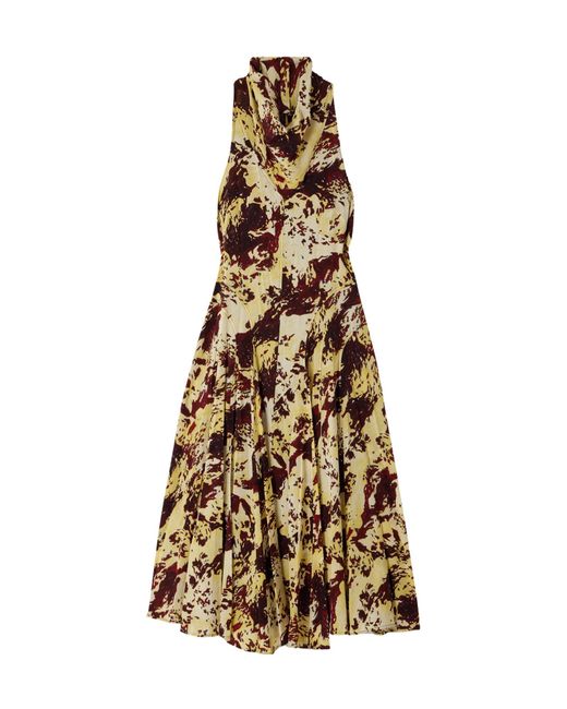 Proenza Schouler Natural Adelide Draped Paneled Printed Crepe Midi Dress