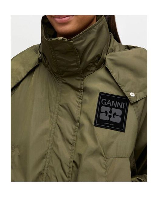 Ganni Green Hooded Parka Coat