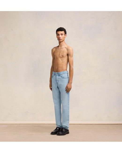 AMI Blue Mid Rise Straight Leg Jeans for men