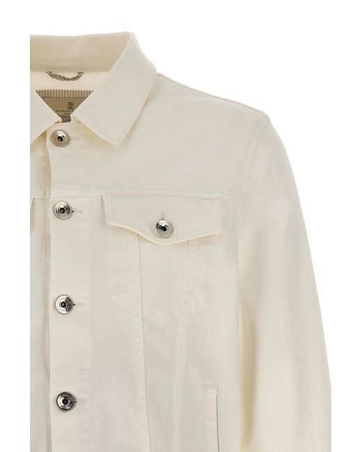 Brunello Cucinelli White Buttoned Slim-Fit Denim Jacket for men