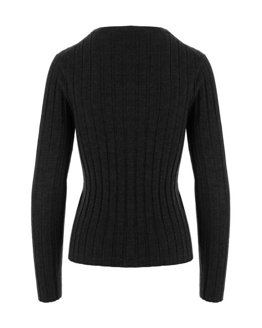 Allude Black Ribbed Fitted Knitted Sweater