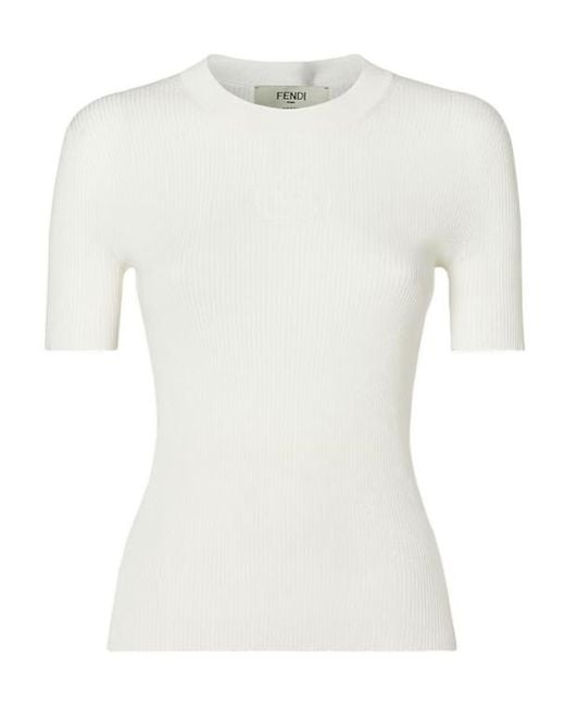 Fendi White Logo Detailed Crewneck Jumper