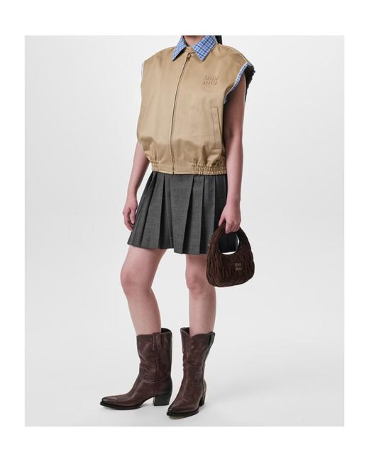Miu Miu Brown Logo Denim Ankle Boots