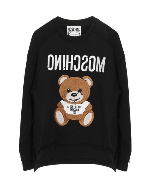 Moschino Black Teddy Motif Embroidered Sweatshirt