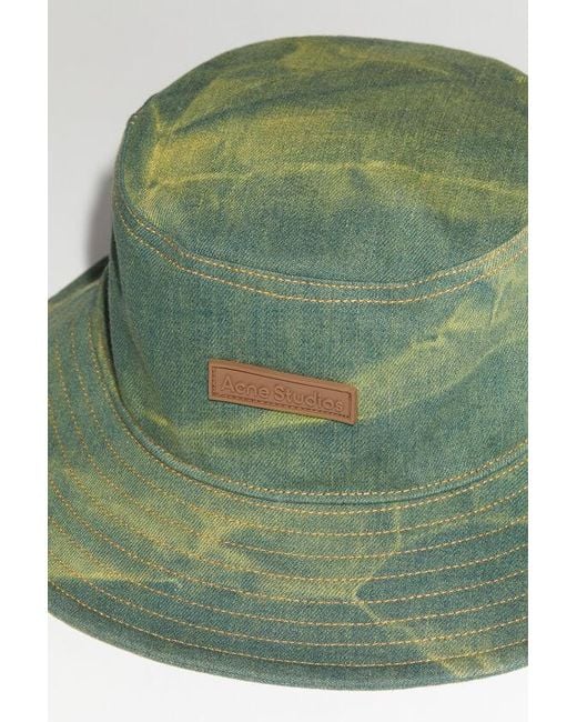 Acne Green Acid-Wash Denim Bucket Hat for men
