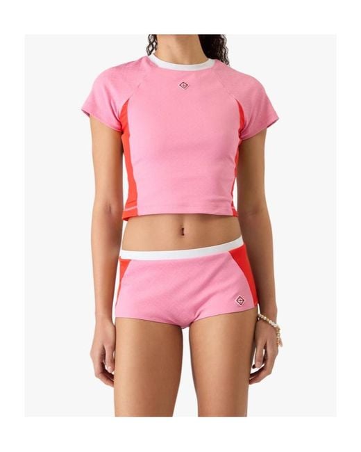 Casablanca Pink Open-Back Cropped T-Shirt