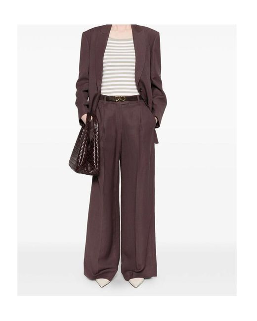 Brunello Cucinelli Purple Pleated Straight-Leg Trousers