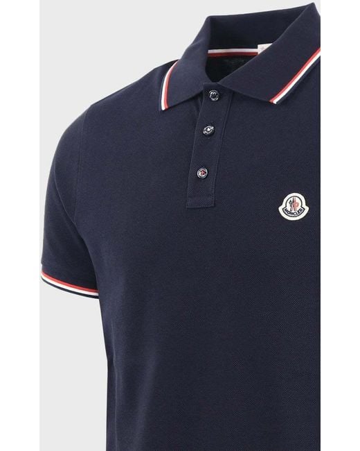 Moncler Blue Logo Patch Short-Sleeved Polo Shirt for men