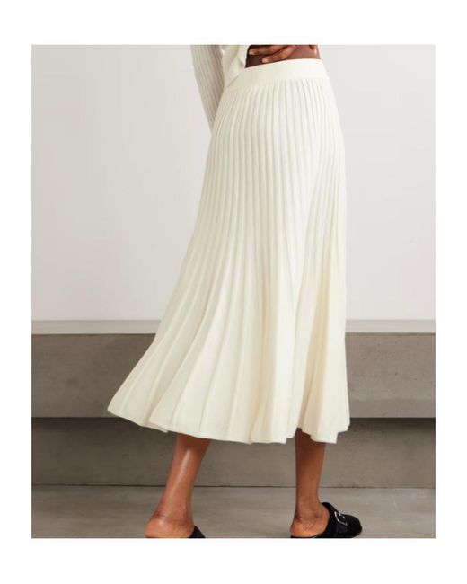 arch4 White Sabrina Pleated Organic Cashmere Midi Skirt
