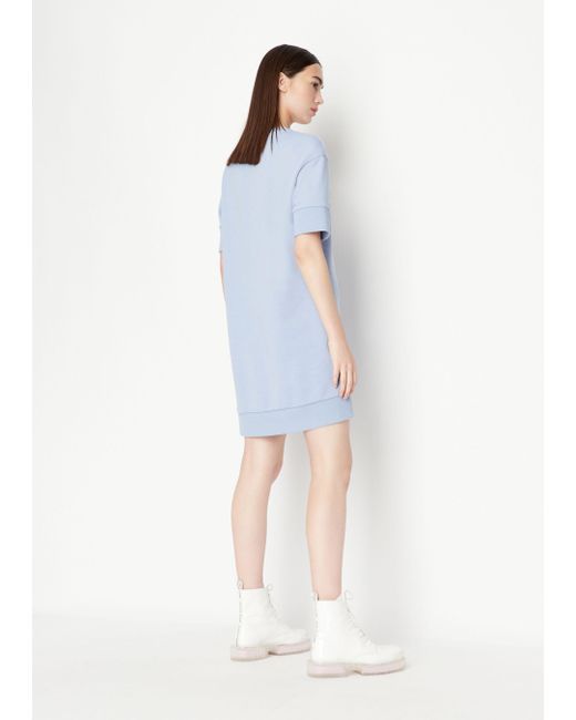 ARMANI EXCHANGE Blue Logo-Embroidered T-Shirt Dress
