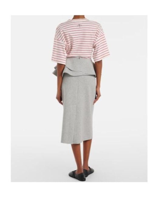 Plan C Gray Ruffled Cotton-Blend Midi Skirt