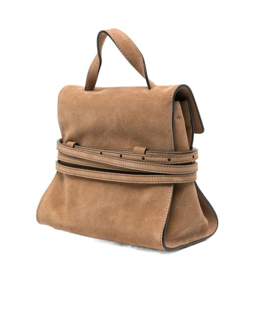 Moschino Brown Small Tie Me Suede Tote Bag
