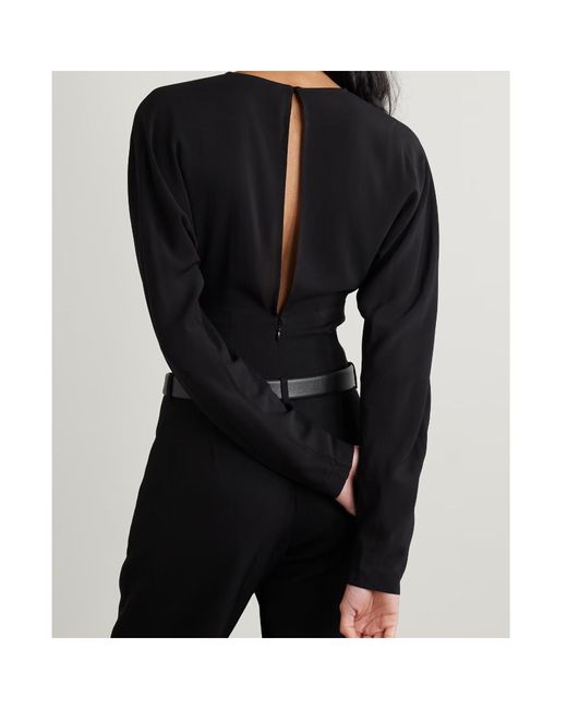 St. Agni Black Gathered Stretch-Crepe Bodysuit