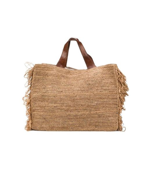 IBELIV Brown Onja Fringe Raffia Tote Bag