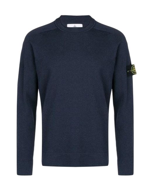 Stone Island Blue Long-Sleeved Knitted Pullover for men