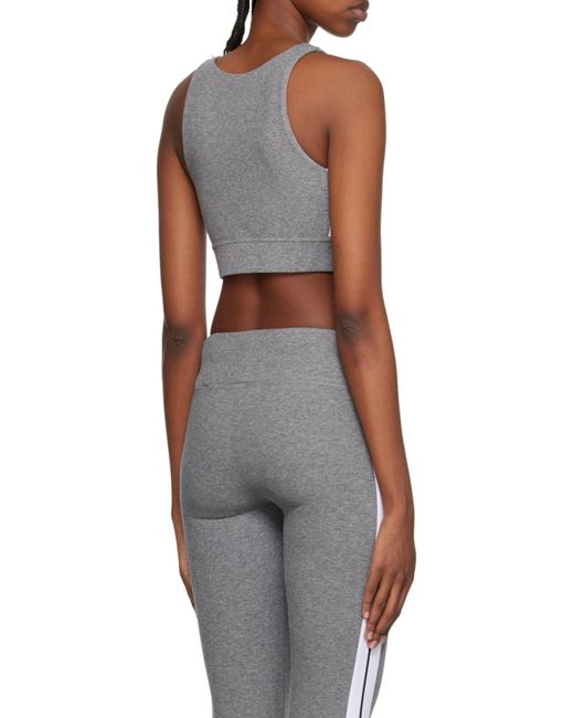 Palm Angels Gray Logo Printed Ribbed Knit Sport Bra