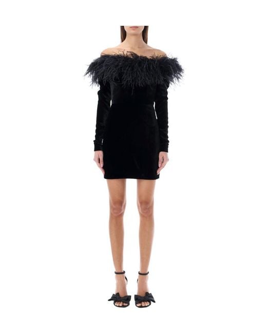 Alessandra Rich Black Wide Neck Velvet Mini Dress