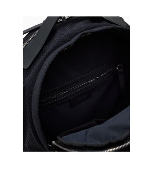 Giorgio Armani Blue Mesh Backpack With Leather Inserts And Adjustable Shoulder Straps for men