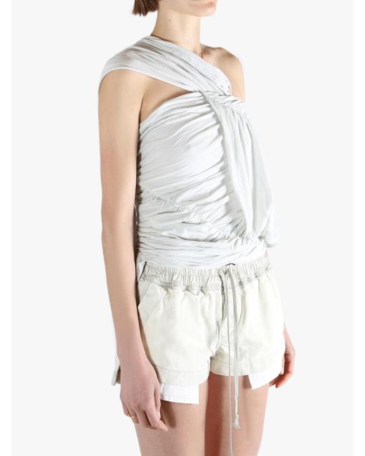 Rick Owens White Draped One-Shoulder Top
