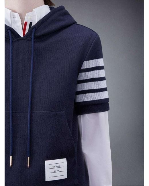 Thom Browne Blue Short-Sleeved Drawstring Hoodie