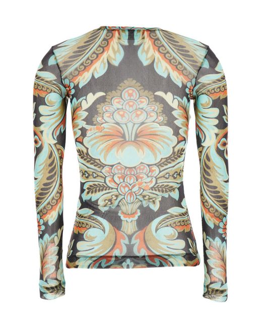 Etro Green Mesh Printed Top