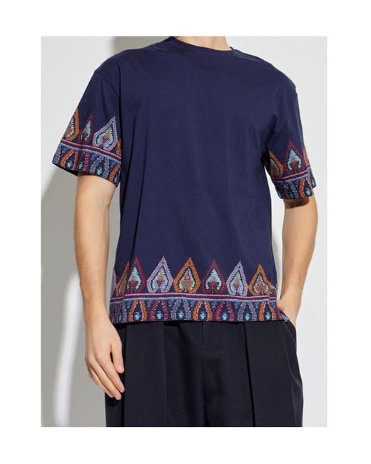 Etro Blue Patterned Crewneck T-Shirt for men