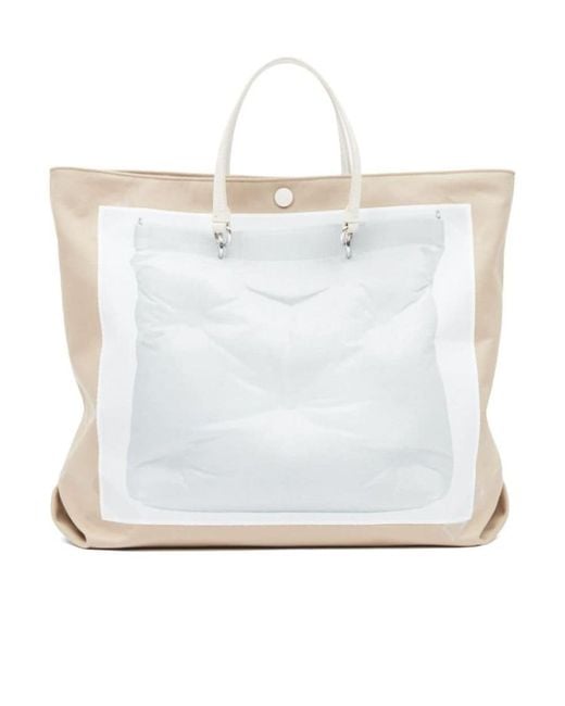 Maison Margiela White Logo Patch Panelled Tote Bag