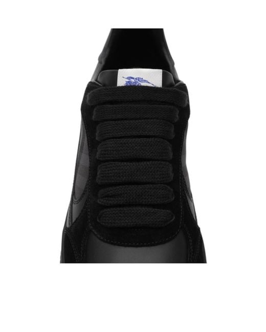 Burberry Black Leather Check Terrace Sneakers for men