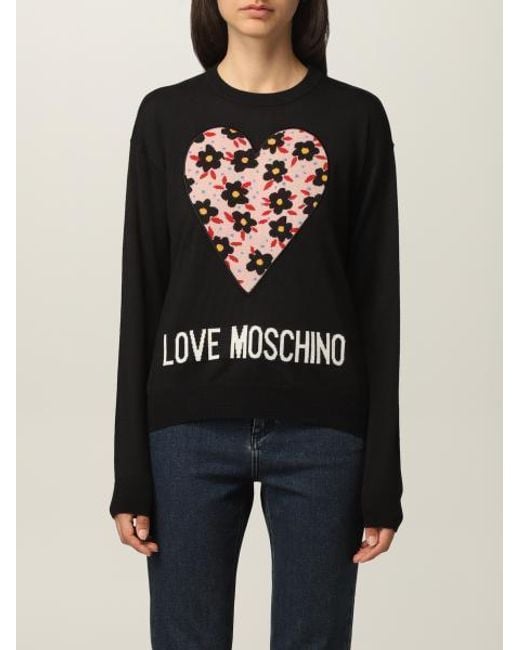 Moschino Black Floral-Print Knitted Jumper