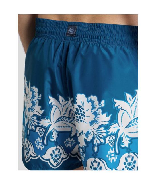 Etro Blue Placed Floral Print Swimsuit for men