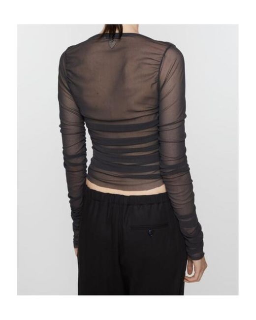 Acne Black V-Neck Semi-Sheer Ruched Blouse