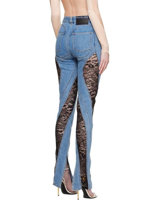 Mugler Blue Lace-Panel Skinny Jeans