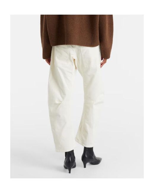 Nili Lotan White Shon Corduroy Barrel-Leg Pants