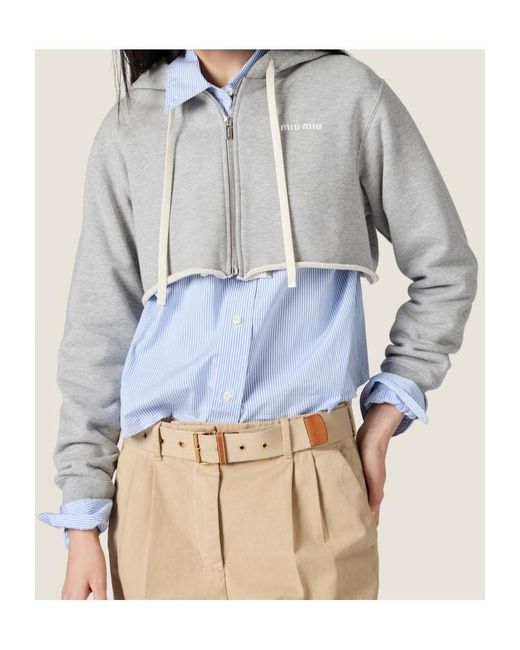 Miu Miu Gray Cropped Hoodie Jacket
