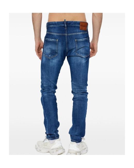 DSquared² Blue Distressed Straight Leg Jeans for men