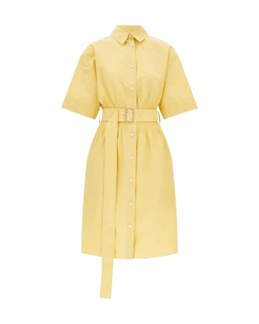 Ferragamo Yellow Cotton And Silk Shirt Dress