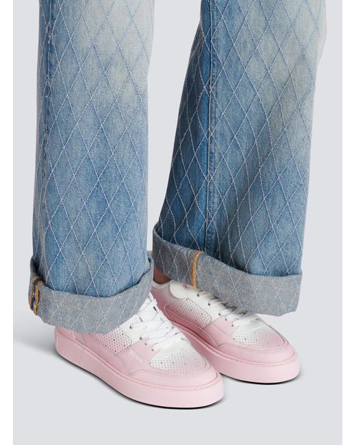 Balmain Pink B-Court Flip Leather Trainers
